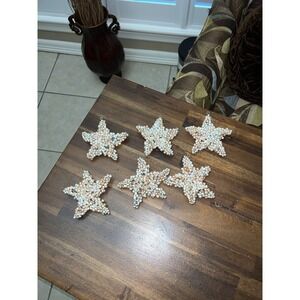 Vintage Bombay Co. Star Christmas Ornament Pearl Like Beaded Cluster Pink White